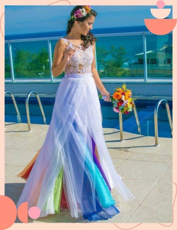 vestido de noiva colorido e branco