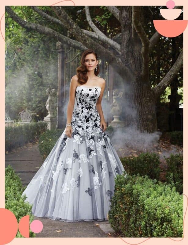 vestido de noiva colorido flores cinzas