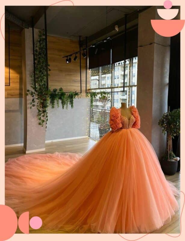 vestido de noiva colorido laranja claro