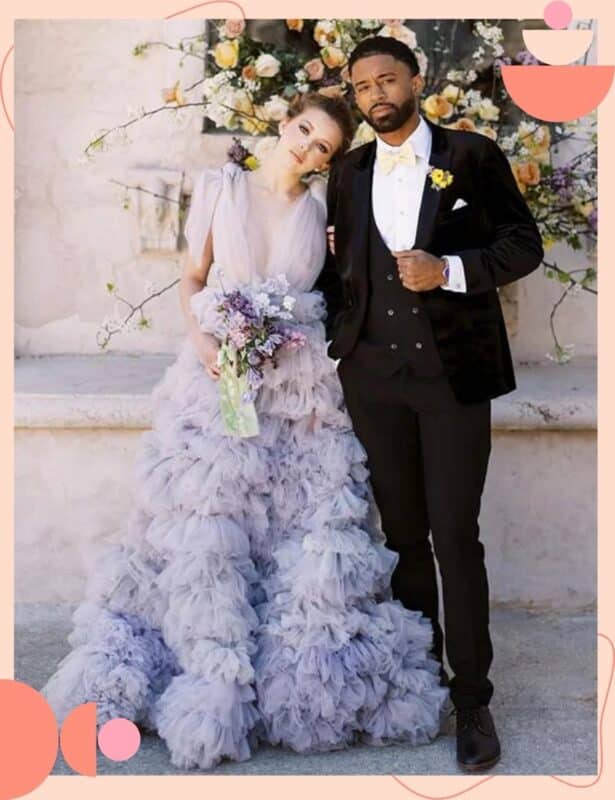 vestido de noiva colorido lilás