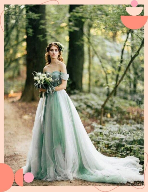 vestido de noiva colorido verde clarinho lindo