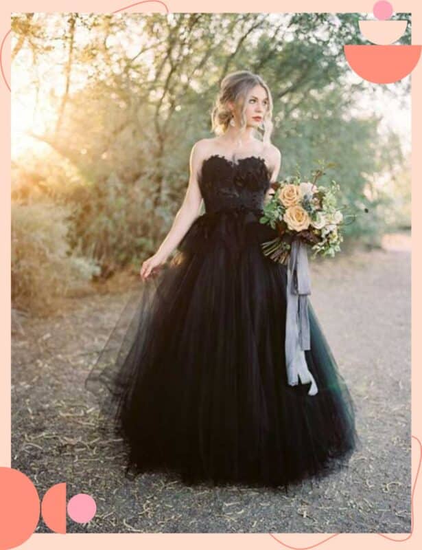 vestido de noiva preto rodado