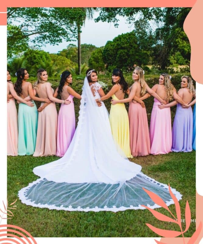 casamento campo madrinhas em cores pasteis colorido
