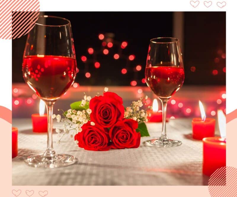 jantar romântico vinho e rosas