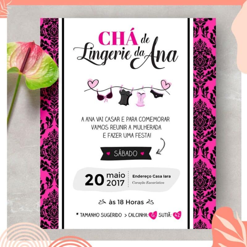 chá de lingerie convite pink