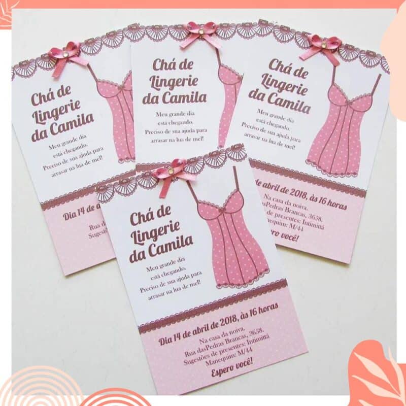 convite de chá de lingerie rosa fofo