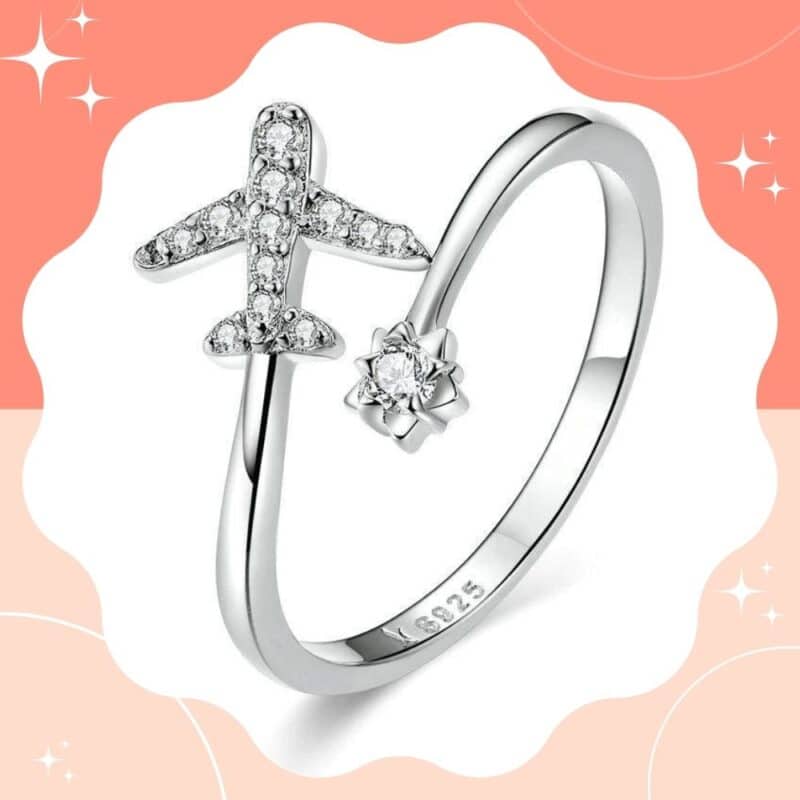 anel feminino de prata avião