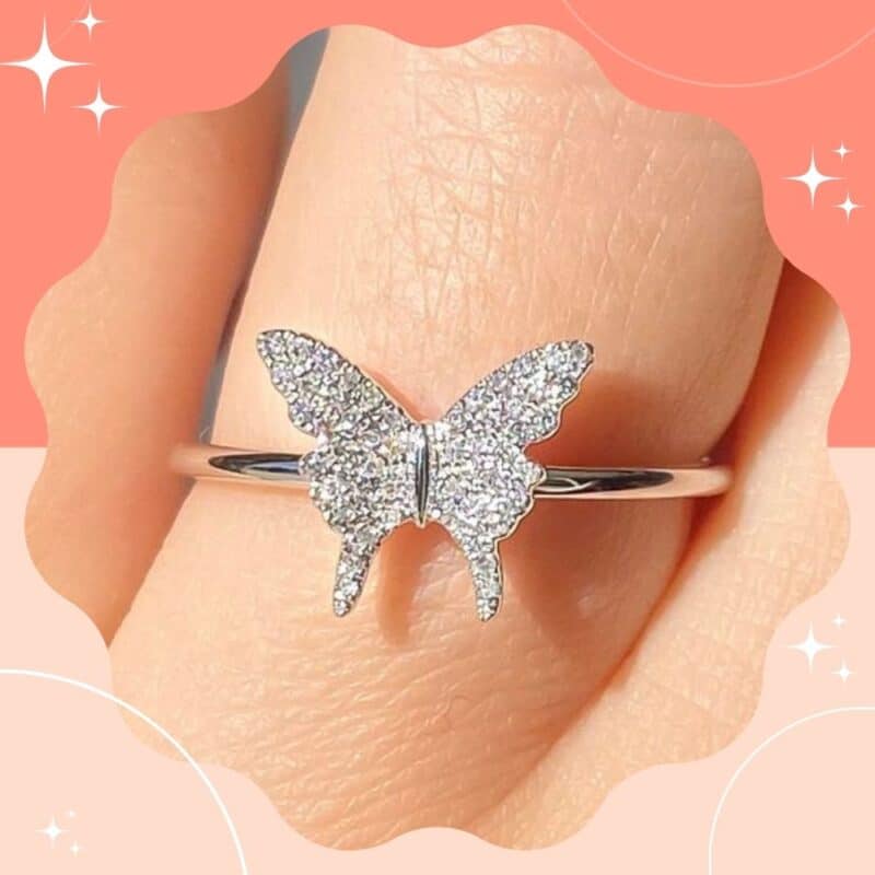 anel feminino de prata borboleta
