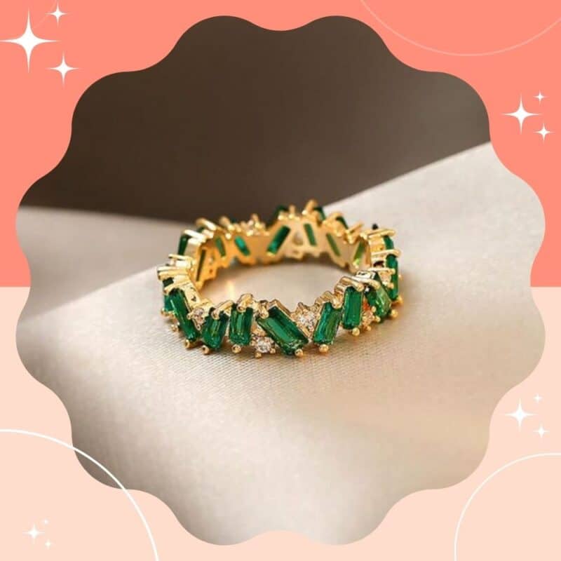 anel feminino ouro e verde