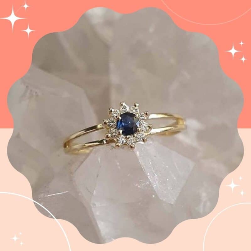anel feminino ouro pedra azul