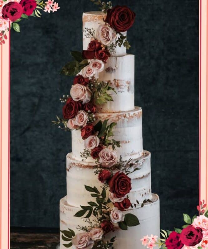 bolo de casamento com flores marsala