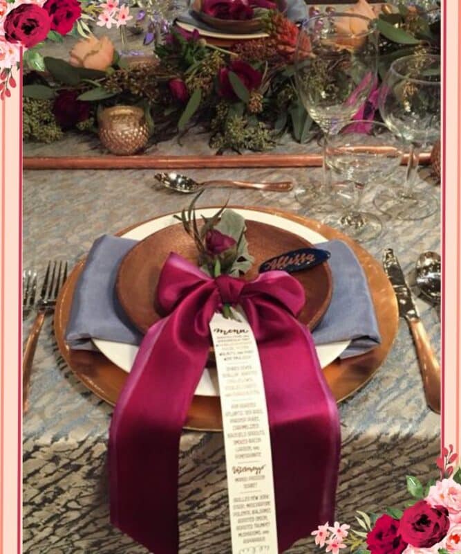 decoração da mesa casamento marsala elegante