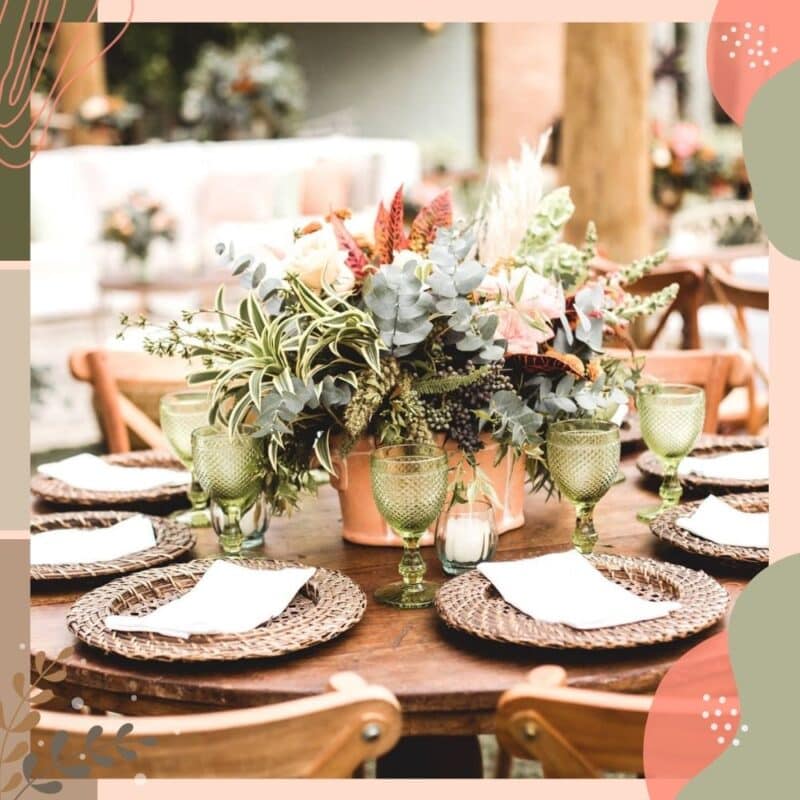mesa de casamento boho com flores