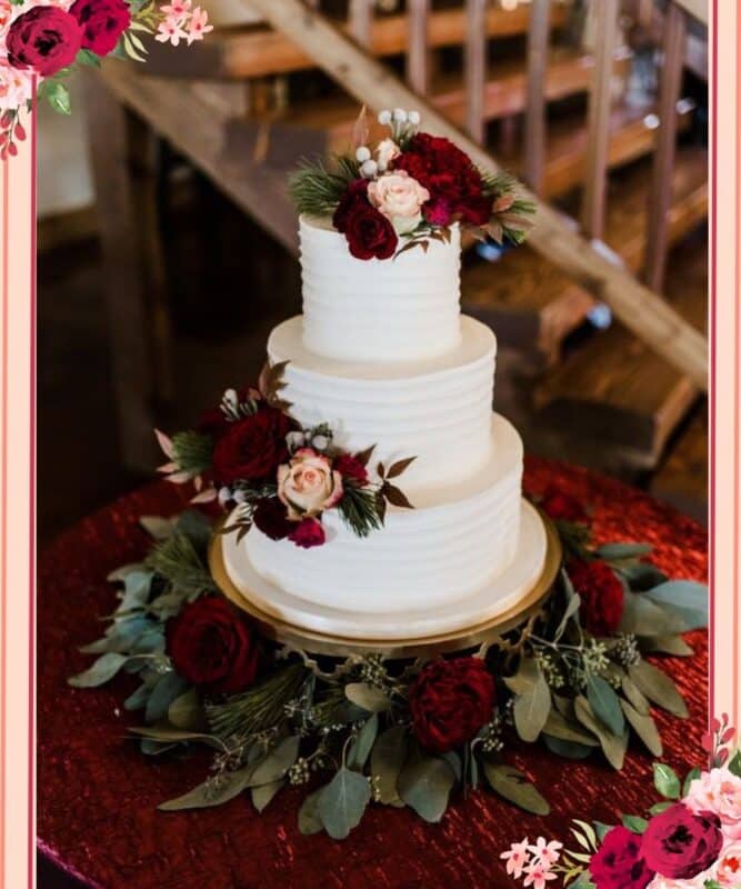 mesa marsala para bolo de casamento
