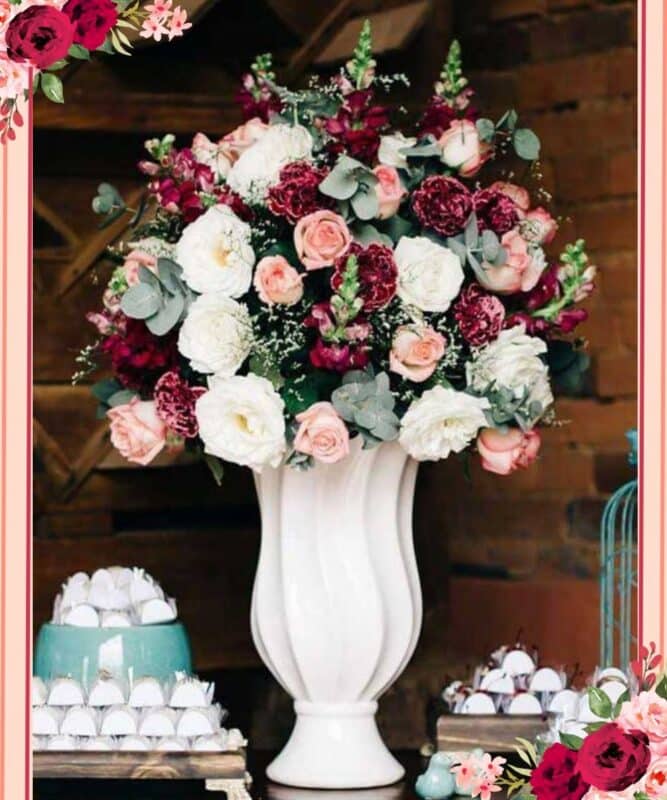 vaso de flor marsala casamento