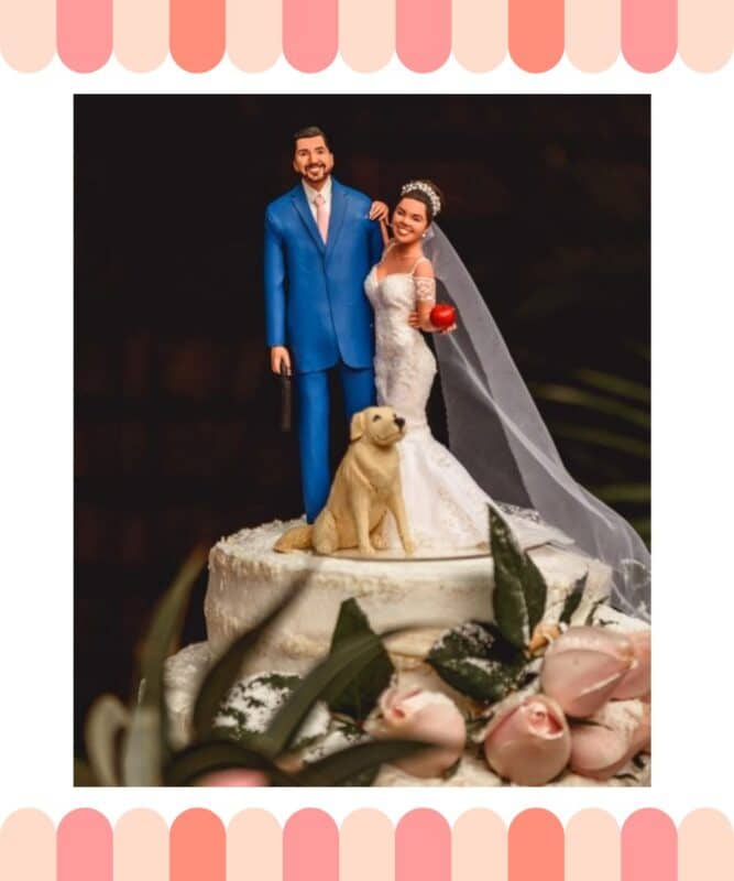 topo de bolo de casamento casal com cachorro