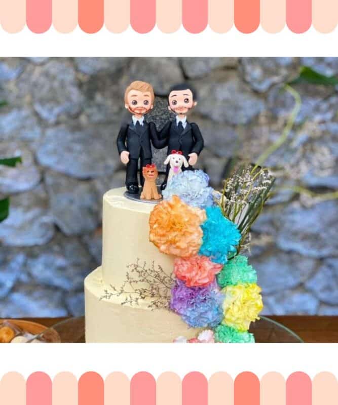 topo de bolo de casamento casal de terno