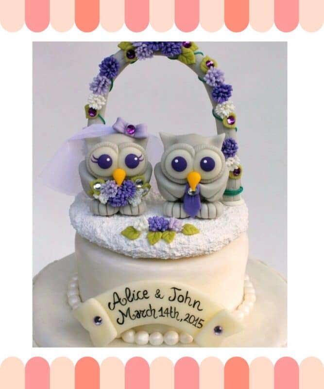topo de bolo de casamento corujas