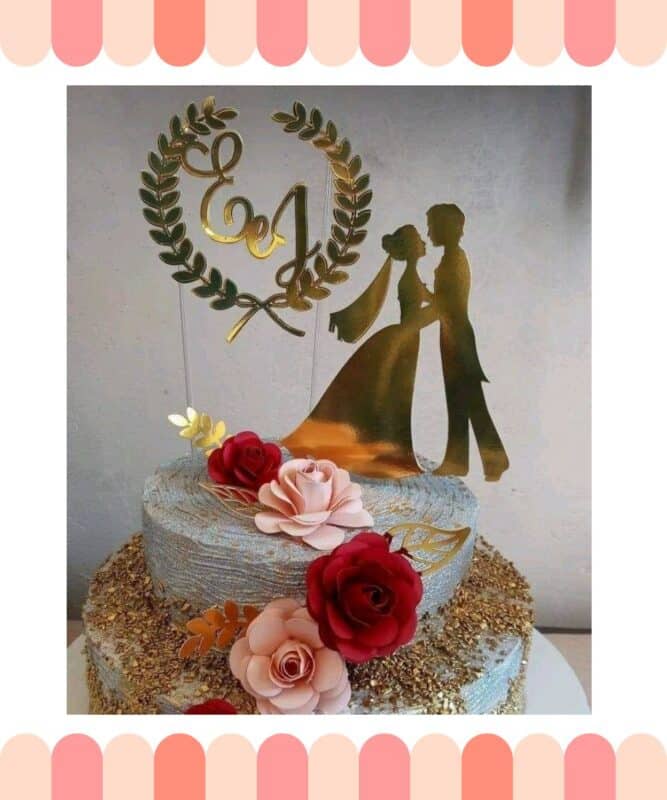 topo de bolo de casamento dourado