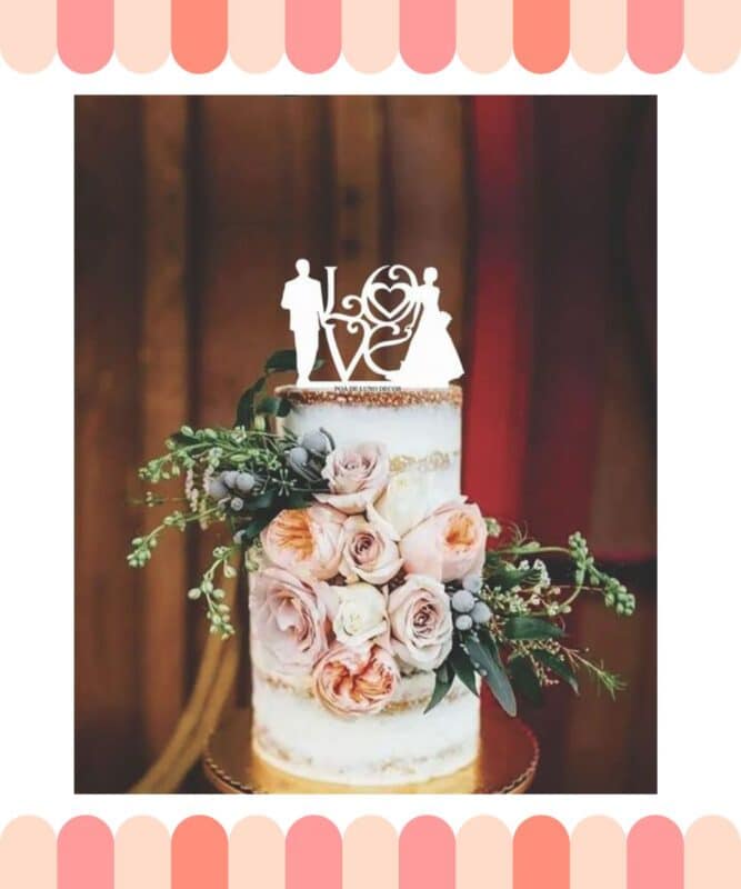 topo de bolo de casamento love e flores
