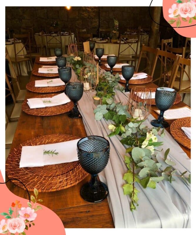 centro de mesa casamento tecido e folhas