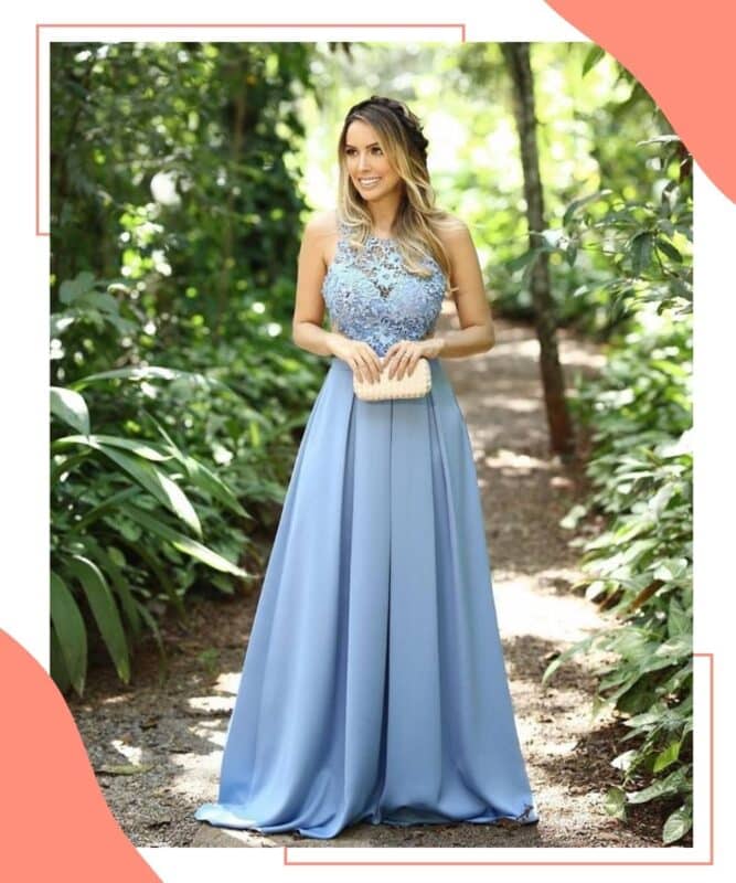 vestido azul para casamento no campo