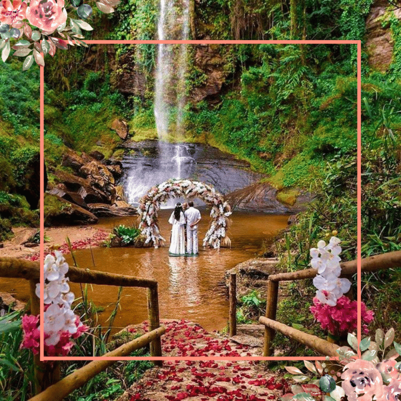 flores em casamento na cachoeira