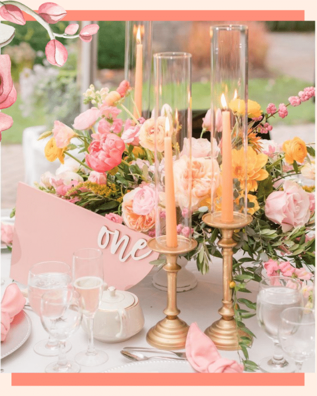 mesa peach fuzz casamento florido