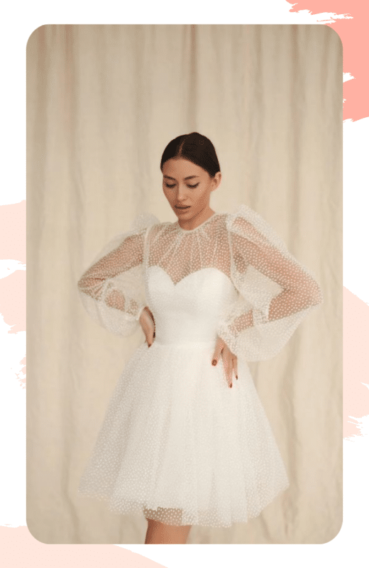 vestido de noiva curto com transparencia e elegancia