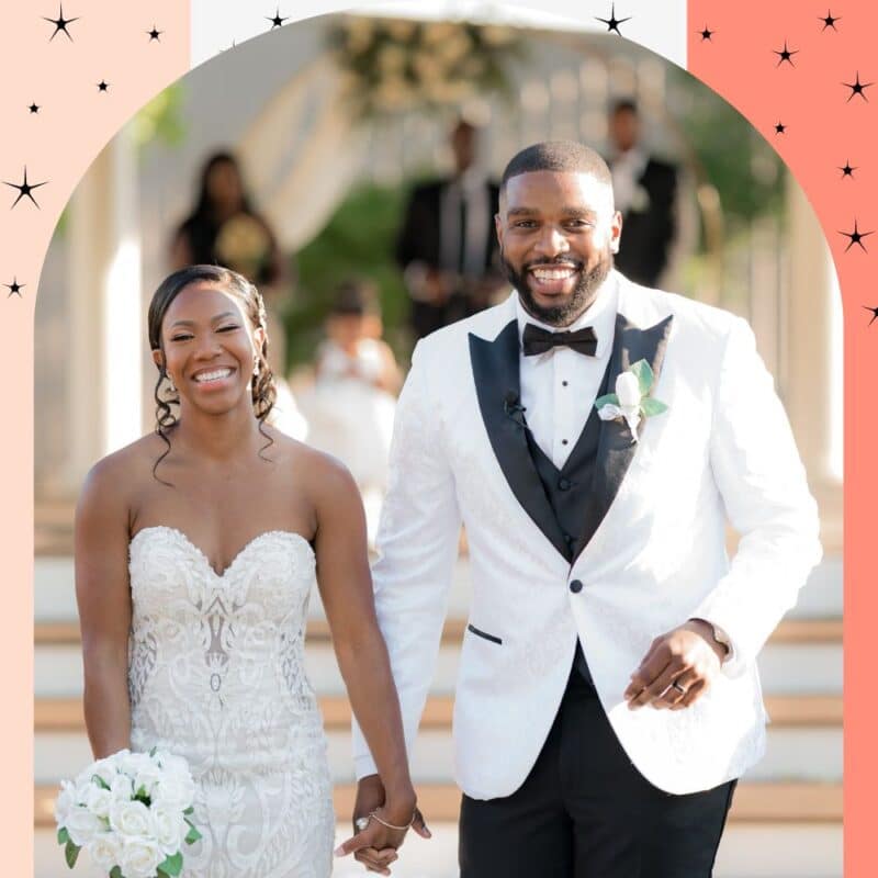 noivo e noiva sorrindo após casamento