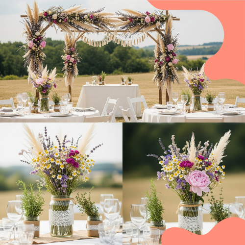 CASAMENTO AO AR LIVRE DECORAÇÃO COM FLORES FRESCAS E SECAS