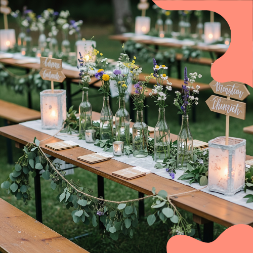 DECORAÇÃO DE CASAMENTO NA NATUREZA COM GARRAFAS