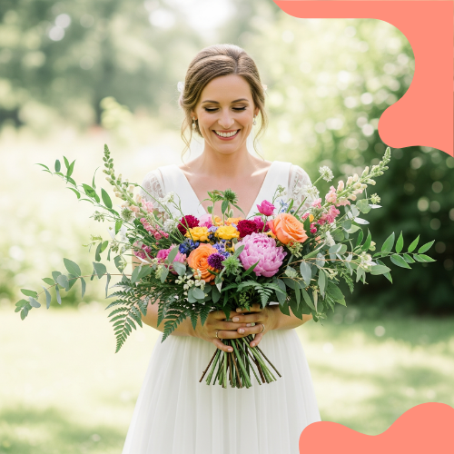 NOIVA SEGURANDO BUQUE DESCONTRUIDO