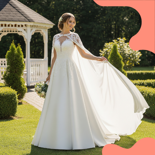 NOIVA USANDO VESTIDO BRANCO COM CAPA