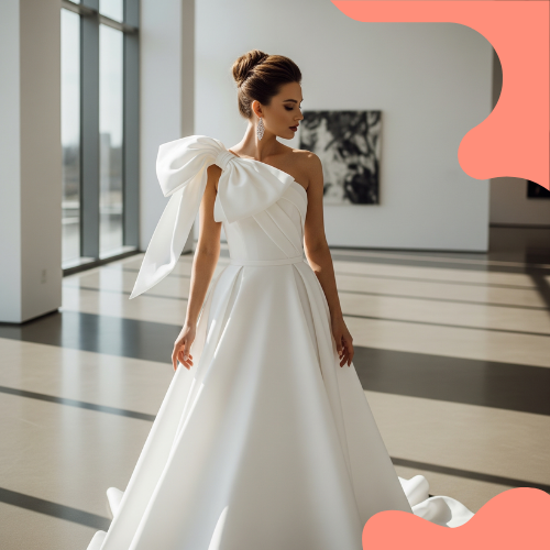NOIVA USANDO VESTIDO BRANCO COM LAÇO NO OMBRO