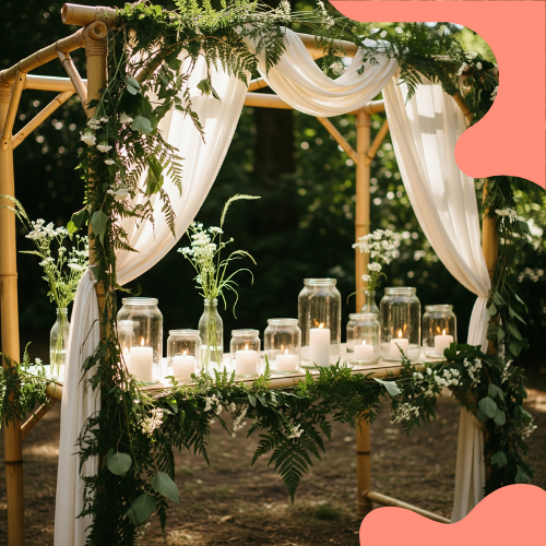 decoração altar casamento com vidro e verde