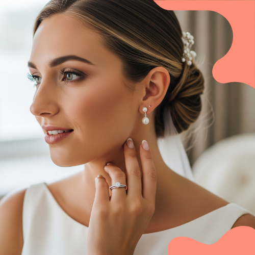 noiva usando brincos pequenos com pérolas