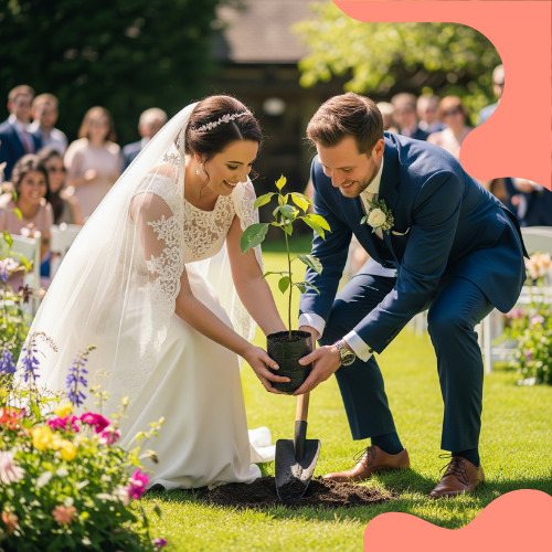 noivos plantando uma árvore em seu casamento