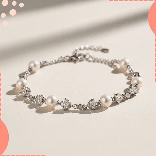 pulseria de prata com pedras brilhantes e pérolas para noivas